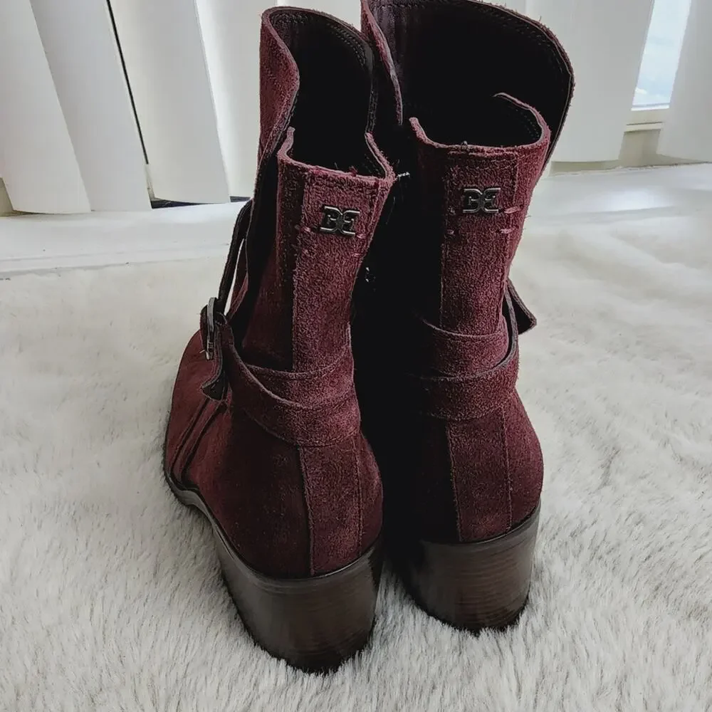 NEW Sam Edelman Simona Block Heel Burgundy Leather Ankle Bootie 8.5